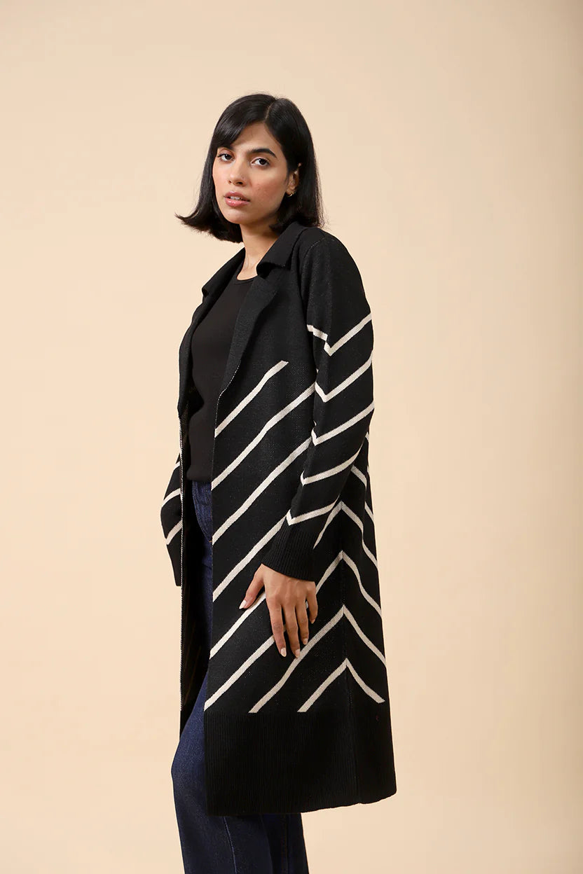 LONG CARDIGAN WITH NOTCH COLLAR
